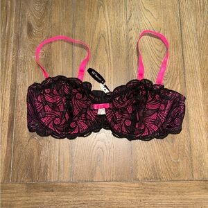 Adore Me Black and Pink Lace Bra